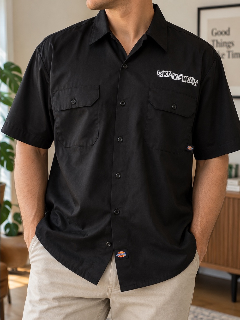 Dickies Skavenjah Band Embroidered Black Work Shirt Men’s XL Ska Y2K